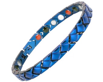 Blue Polished  Stainless Steel Magnetic  Energy Bracelet  in Diamond shape for women