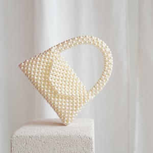 Bolso de mano con perlas, bolso clutch con perlas, bolso de lujo, clutch de noche blanco, bolso de boda, regalo para futura novia, bolso hecho a mano