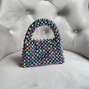 Regenbogen Perlen Handtasche, Handgemachte Kristall Geldbörse für besondere Anlässe, Luxus Abend Clutch, Posh Balltasche RAINBOW. Weitere Farben erhältlich.