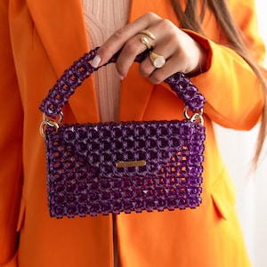 Kleine violette Kristallperlen Tasche, Handgefertigte Clutch Geldbörse, Luxustasche, Kleine violette Handtasche, Elegante Abendtasche, Stilvolles Accessoire