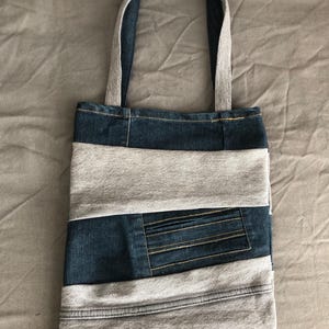 Denim patchwork tote bag