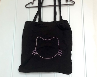 Tote bag with hand embroidered cats
