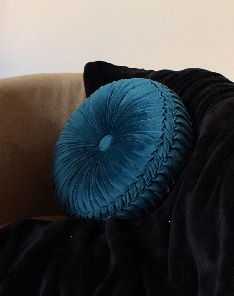 Velvet Round Cushion Smocked VARIOUS COLORS Vintage Etsy Australia