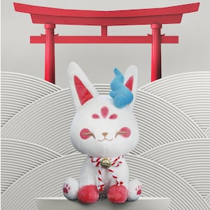 Peluche de Inari la Kitsune - Peluche Pon con accesorio de orbe espiritual magnético - Peluche de zorro kawaii