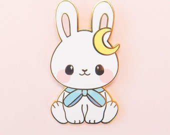 Tsuki the Bunny Pin - Pon Plush Enamel Pin Set - Cute Kawaii Japan Moon Bunny Pin