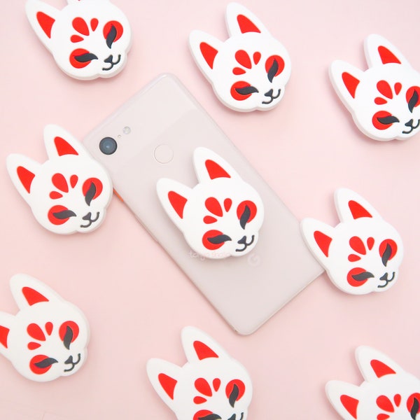 Kitsune Mask Phone Grip, Cute Phone Holder, Aesthetic Phone Charm, Kawaii Phone Grip Tok, Phone Mount, Phone Accessories, Adhesive Grip
