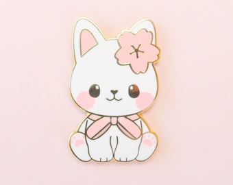 Pin de gato Hanami - Juego de pins esmaltados de peluche Pon - Lindo pin kawaii japonés