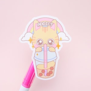 Vinylsticker Boba Bubble Tea Addict Cat