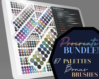 Paquete de paletas de Procreate: conjunto de paletas de colores con 87 paletas para obras maestras de arte digital, mejoradas con pinceles de dibujo adicionales.