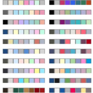 Può includere: Una cartella colori con 10 righe di 16 campioni di colore. Ogni riga presenta una diversa gamma di colori, che vanno dal chiaro al scuro, dal freddo al caldo e dal neutro al vibrante.