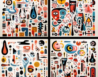Juego de 4 impresiones digitales / Pablo Picasso / Abstracto / Ovalado / Impresión en lienzo / Picasso / Impresiones / Warhol / Picasso / Dora Maar / Arte de Warhol / Formas