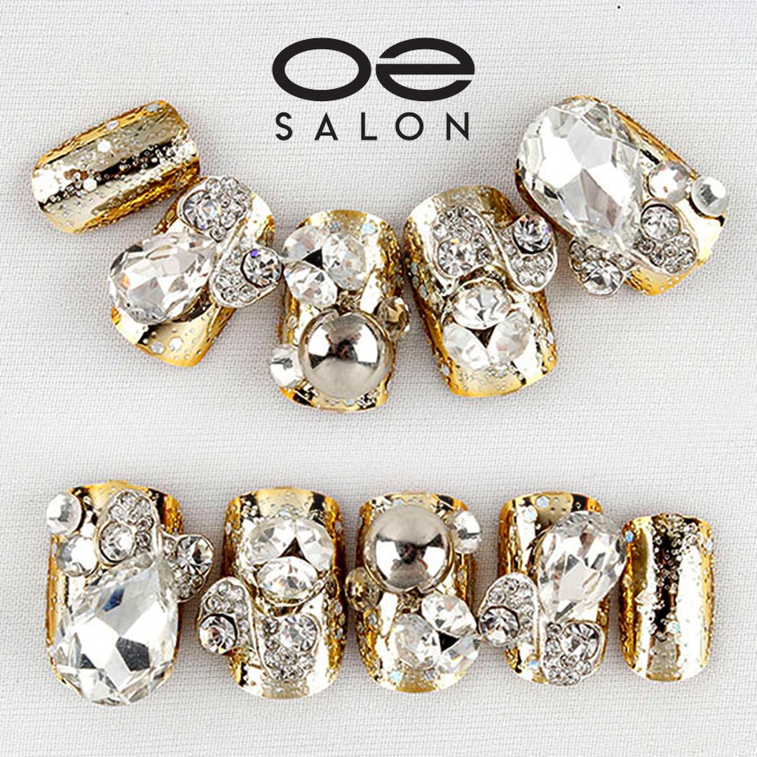 24 Pcs, O2 Salon WX19 PREMIUM Full Cover 3D Crystal Fake False Nails ...