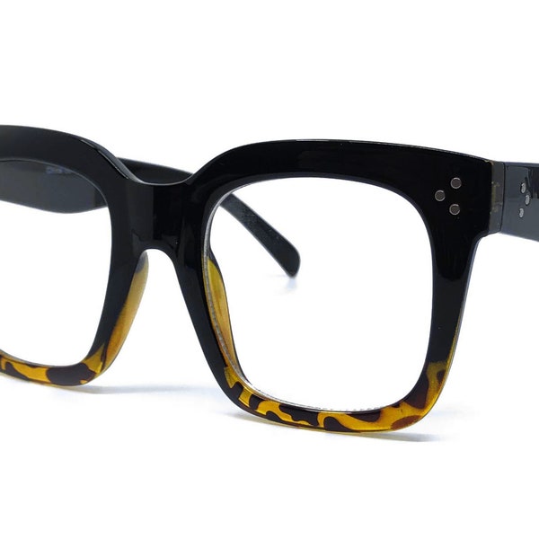 O2 Eyewear 7222 Premium Oversize XXL Women Men Brand Style Fashion Clear Glasses Frame (BKBR-CL)