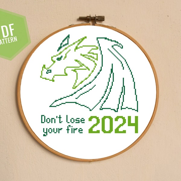 New Year counted cross-stitch quote pattern Dragon 2024, ideal for modern wall decor DIY or as a gift for the crafter - Christmas embroidery