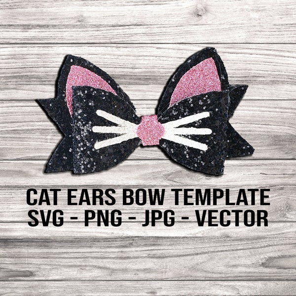 Black Cat Ears Hair Bow SVG Vector Template File