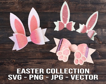 Easter Bunny Hair Bow Bundle SVG Vector Template Download