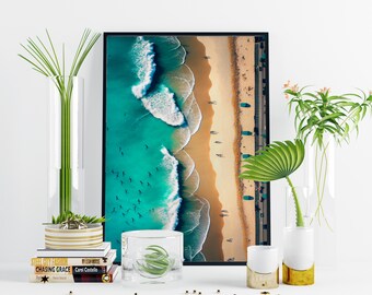Retro Beach Print, Ocean Wall Print, Sea Side Art Print, Digital Download
