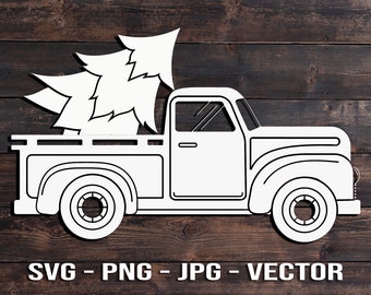 Old Truck Christmas Tree Printable Vector T-shirt or Wall Art Template