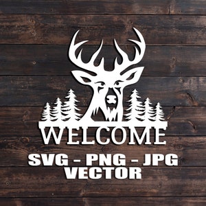 Deer Head Antlers Welkom Vector - Template SVG/PNG/JPG/dxf Vector Laser Cut Files voor Cricut, Brother, Silhouette, Cameo