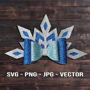 May include: A blue and silver glitter snowflake bow with a white ribbon in the center.  SVG - PNG - JPG - VECTOR