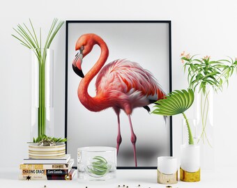 Flamingo Beach Print, Ocean Wall Print, Sea Side Art Print, Digital Download