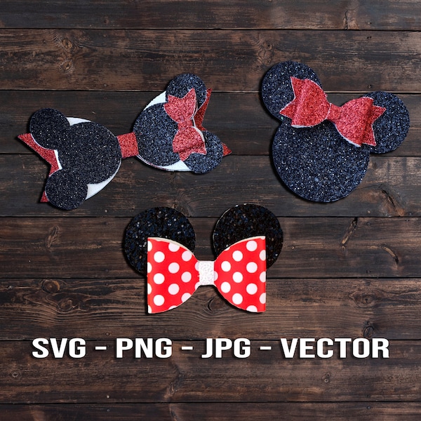 Mouse Ears SVG Collection Bundle - Hair Clip Template Vector - Faux Leather svg/png/Dxf/Jpeg for Cricut, Brother, Silhouette DIY Crafts