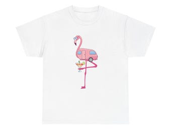 Funny flamingo flamingle martini wine tropical beach theme on Mens and Womens Unisex Heavy Cotton Tee
