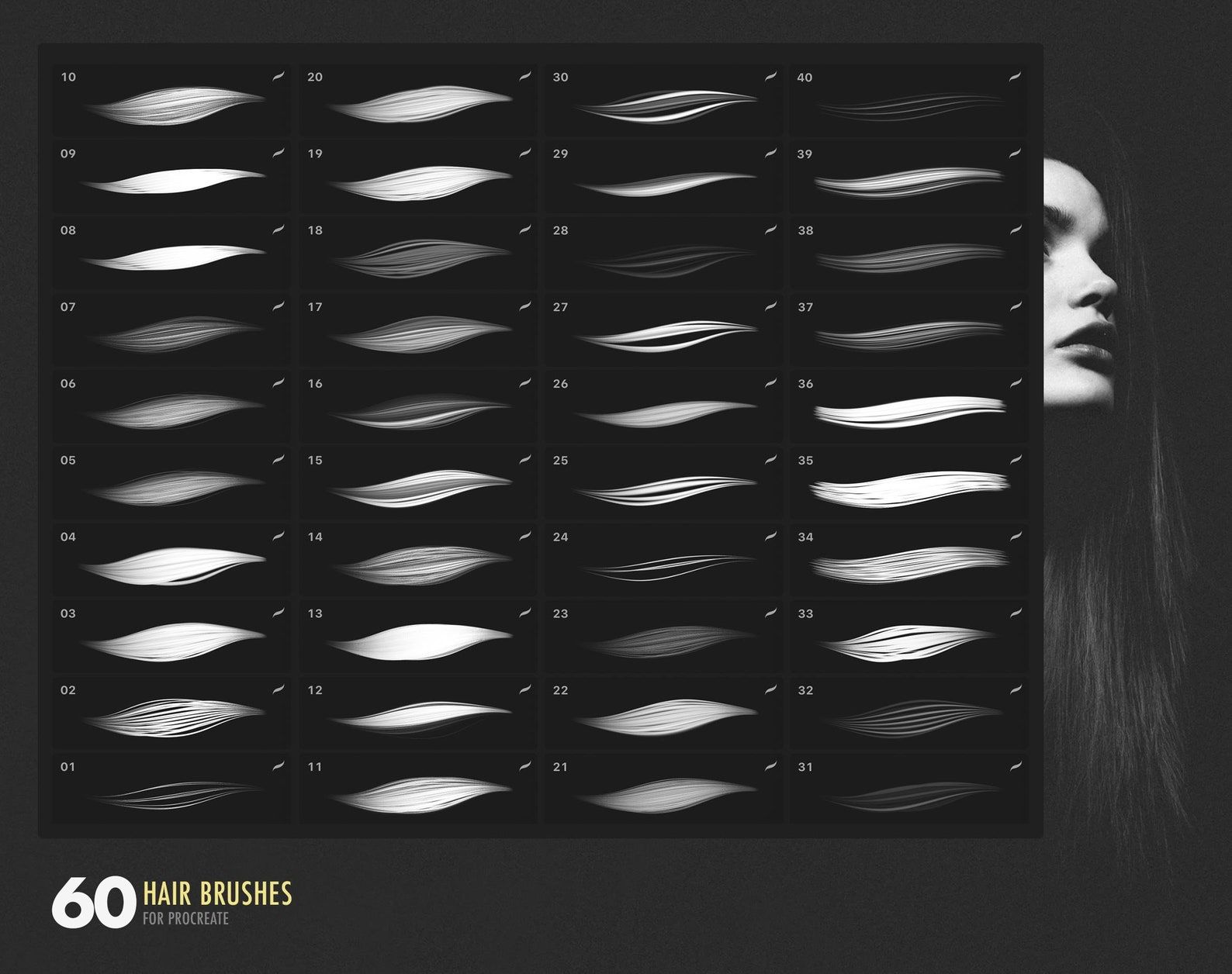 Set of 60hair Brushes Procreate Hair Brush Procreate Etsy