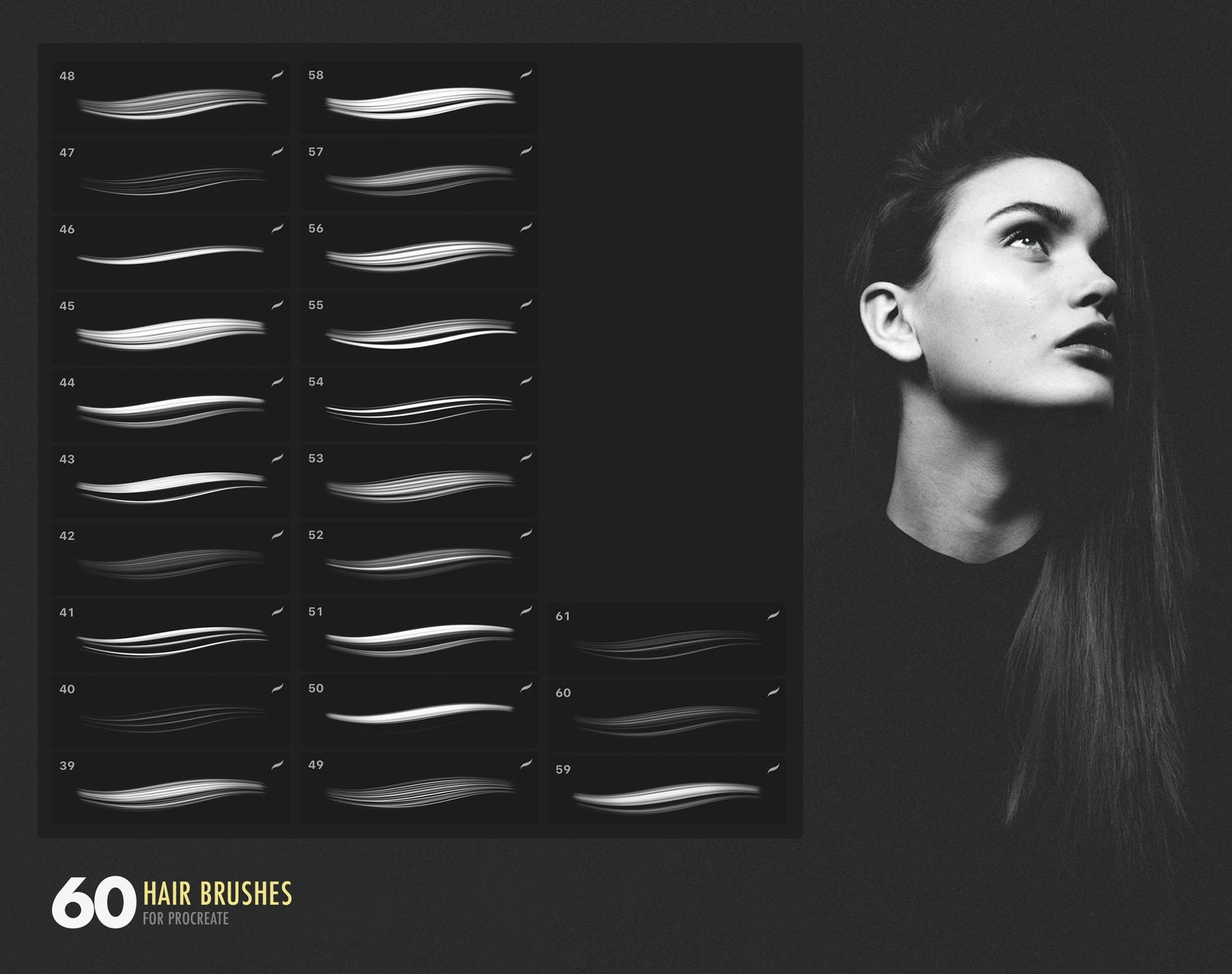 Set of 60hair Brushes Procreate Hair Brush Procreate Etsy