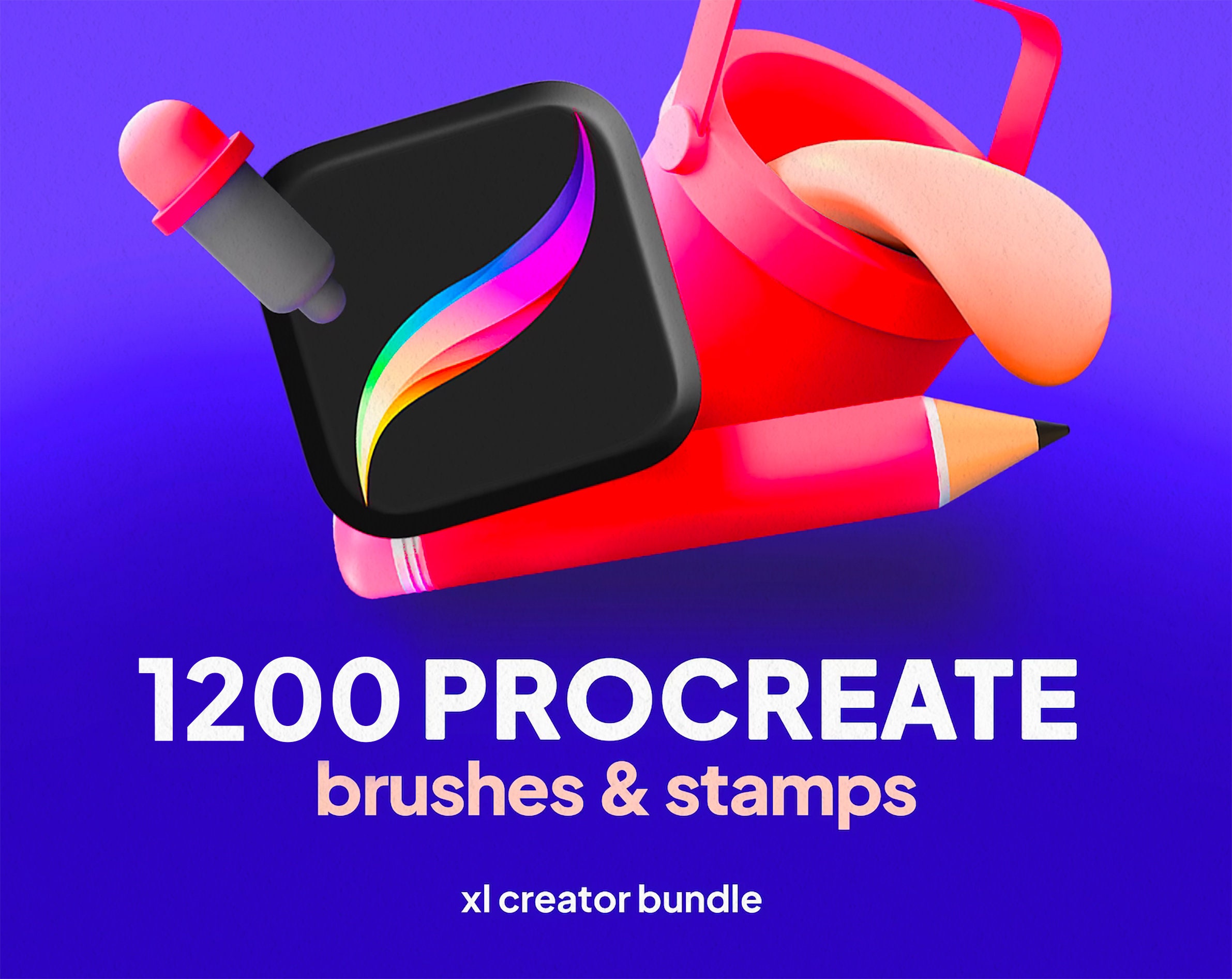 Paquete de 1200 pinceles para Procreate + 50 papeles digitales | Glitter, Light, Chalk, Hair, Stipple, Graffiti y Stamps