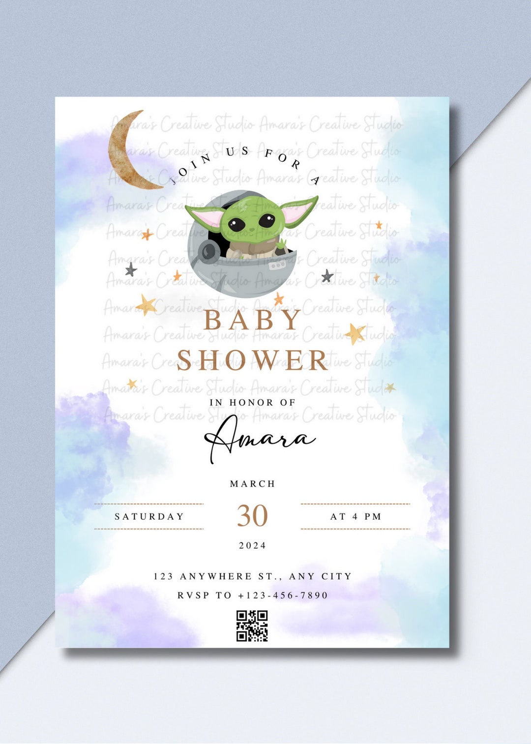 Baby Yoda Baby Shower Invitation, Star Wars Party, Mandalorian