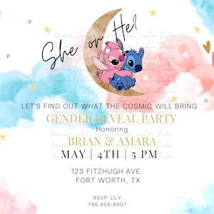 Baby Stitch and Angel Baby Shower, Gender Reveal or  Birthday Invitation, Lilo & Stitch Party,Invitation Template, Printable