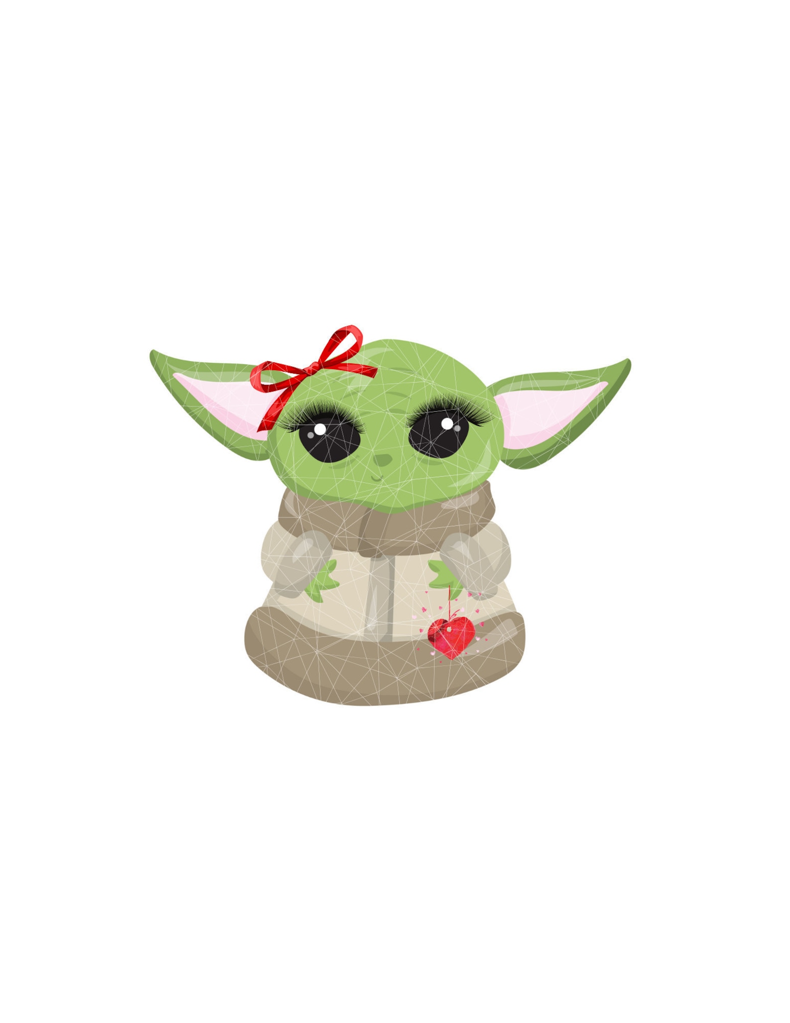 Baby Yoda Girl with red heart. Etsy