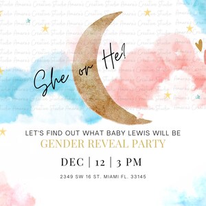 Aquarell He oder She Gender Reveal Party Einladung • SOFORTIGER DOWNLOAD • Printable