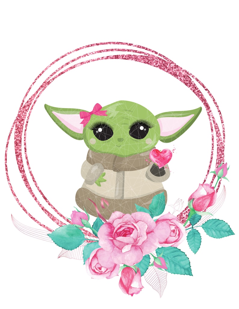 Baby Yoda Girl With Ring of Flowers Etsy