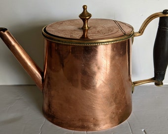 Victorian English Copper Teapot Wooden Handle 6 Gills by William Soutter & Sons Birmingham UK Antique