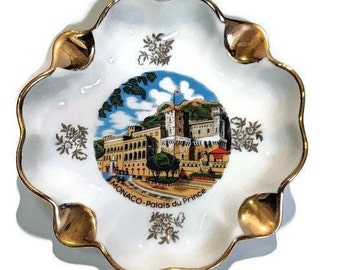 Vintage Porcelain Ashtrays from Monaco France Collectible Ashtray Mid Century Cigarette Smoking Souvenir Smoker Gift Trinket Dish