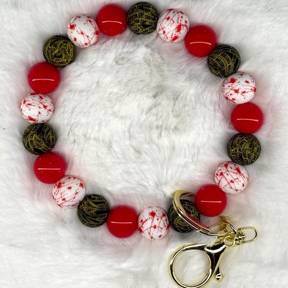 True Crime Silicone Bead Wristlet Keychain, Blood Splatter, Caution Tape