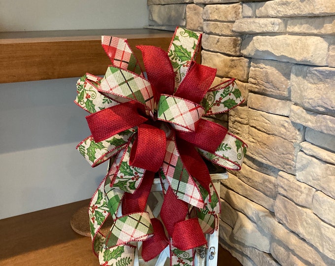 Christmas Bow for Wreath, Christmas Wreath Bow, Red and Green Christmas