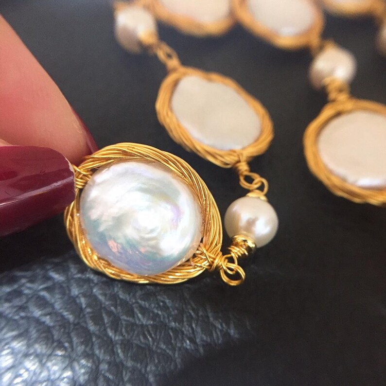 New Style 14K Hand-knitting AAA 13-14MM Natural Freshwater Button Baroque Pearl Long Necklace Sweater Chain Fashion Jewellery