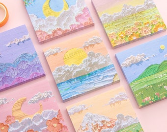 Oil Painting Landscape Sticky Notes, Self-Stick Note Pads for Easy to Post for Home, Office, Notebook