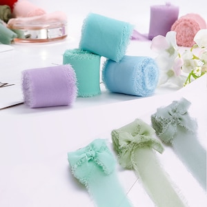 Nastro di seta, nastro con frange in chiffon largo 4 cm, nastro con bordi sfrangiati, nastro in tessuto boho da 5 metri per confezioni regalo, inviti di nozze, decorazione