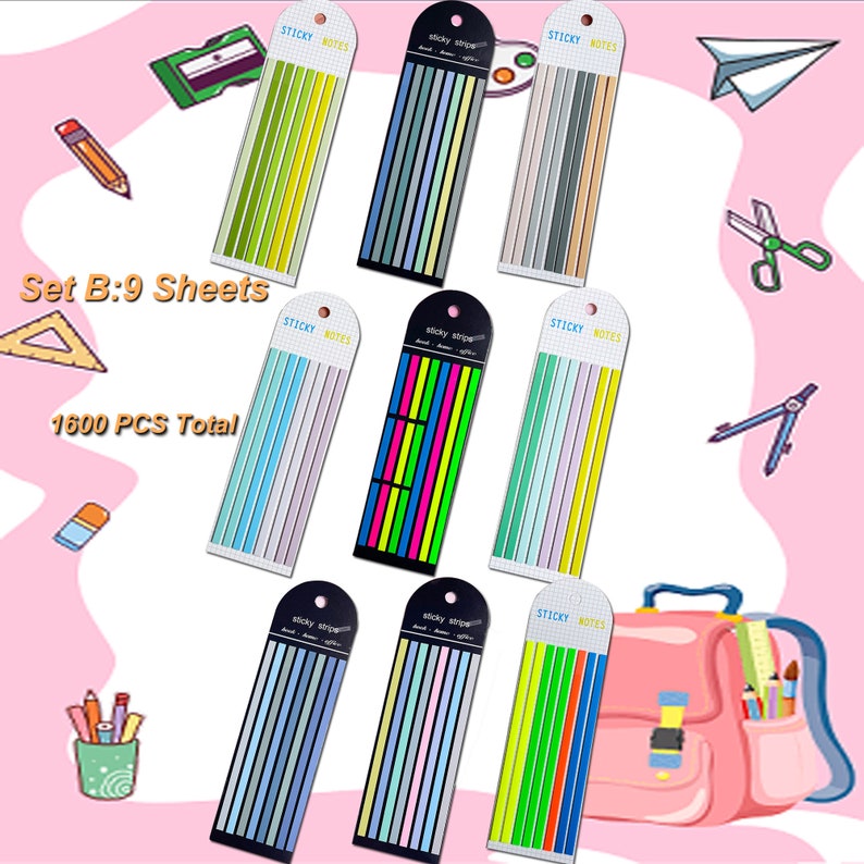 Morandi Highlighter Tape Strips: Transparent Book Annotation Tabs Set B:9 Sheets