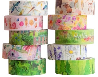Floral Washi Tape Set: 10 Rolls Decorative Masking Tape (15mm)