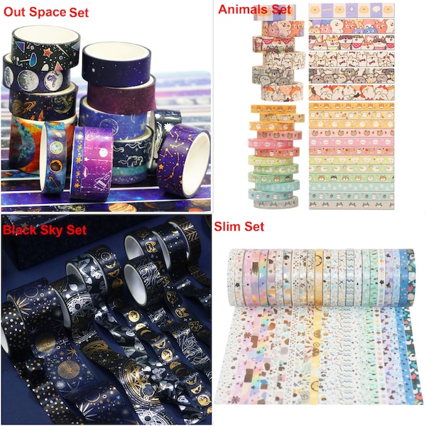 Washi Tape Set,Cute Washi Tape,Washi Tape Samples,Decorative Tape,Adhesive Masking Tape,Gold Foil Craft Tape For Journaling,Scrapbooking