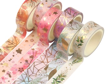 Floral Washi Tape Set: Gold Foil Scrapbook Masking Tape