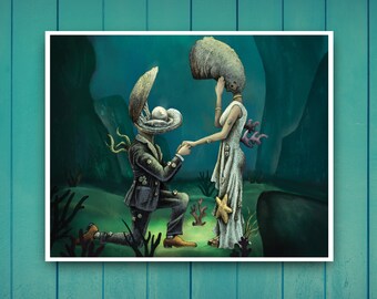 breaking free Art Print Saviour Skeleton deep sea 8x10 illustration.