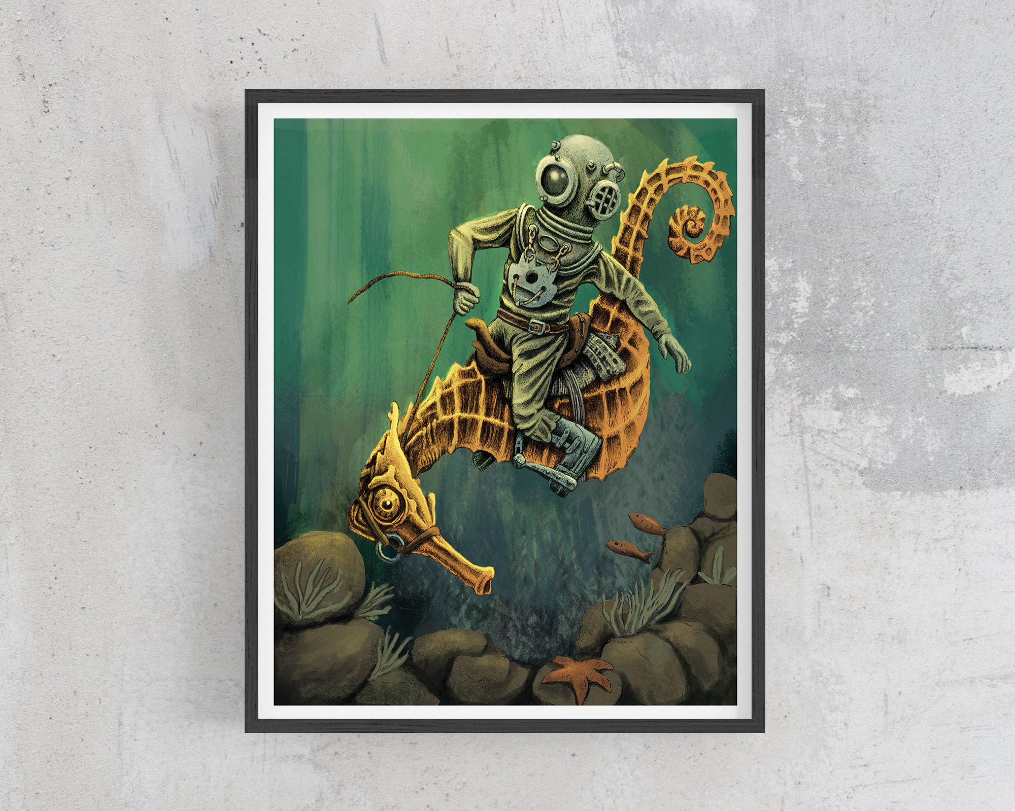 Deep Sea Diver Art Print Ocean Floor Wall Art Rodeo Art Etsy