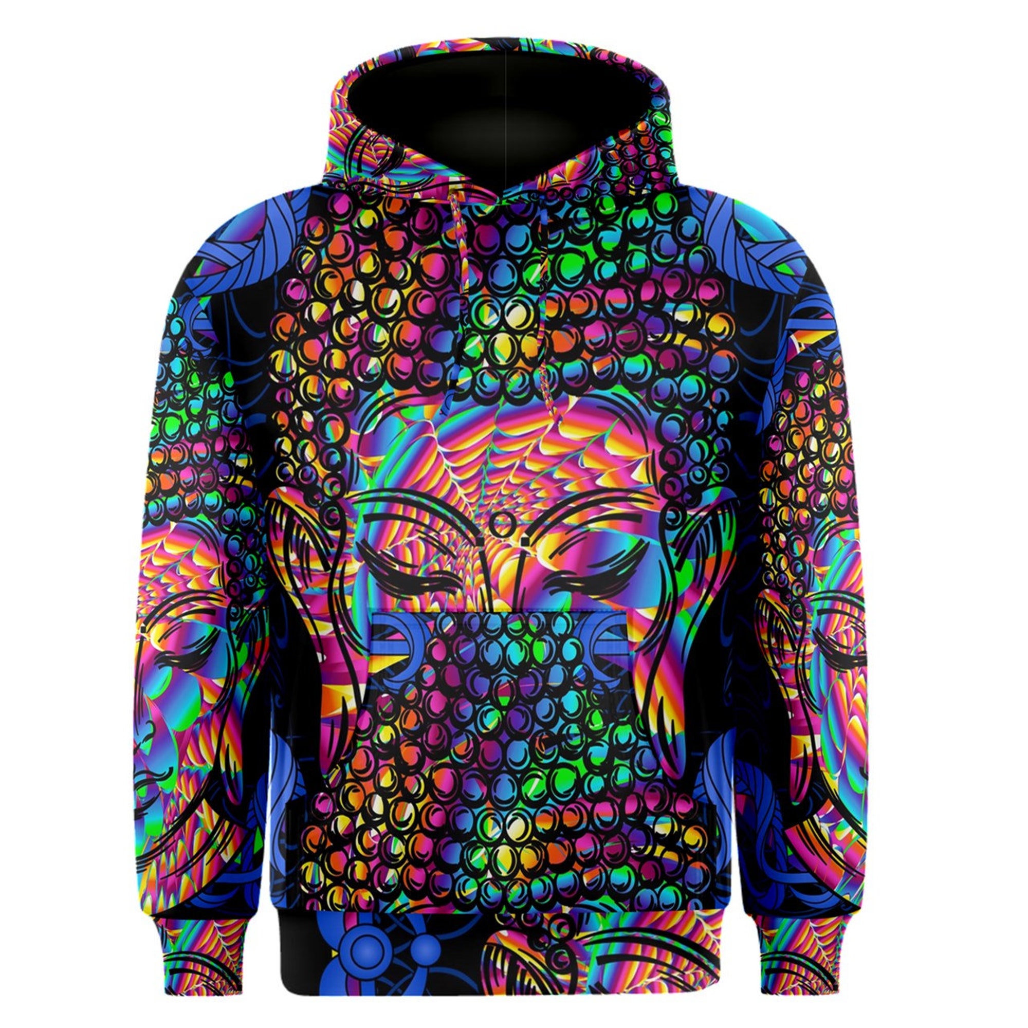 Trippy trance Psychedelic human female face closed eyes colorful 3D Hoodie