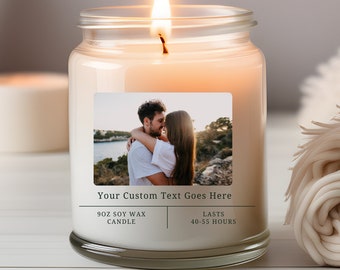 Custom Photo candle, Personalized Engagement Candle, Custom Photo Anniversary Gift, Custom Text 9oz Soy Candle, Custom Retirement Candle